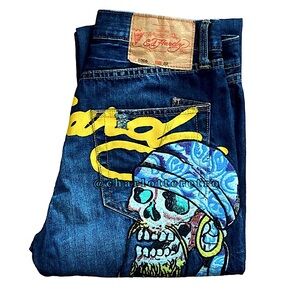 Y2K vtg Ed Hardy • McQueen Pirate Skull Button Fly Jeans